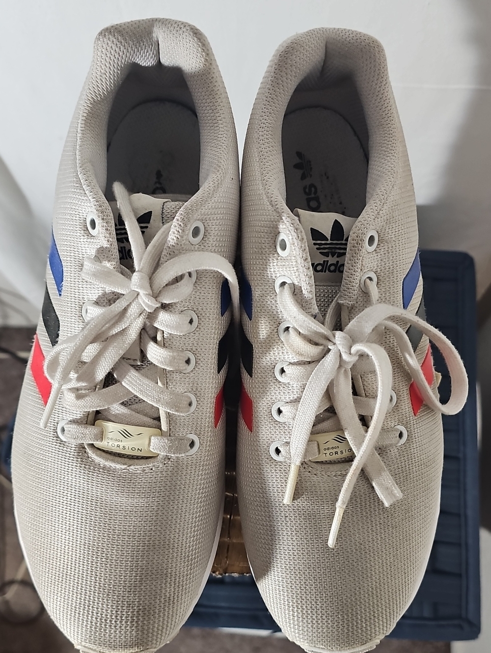 adidas Women Beige Mesh Sneakers with Red & Blue Accents